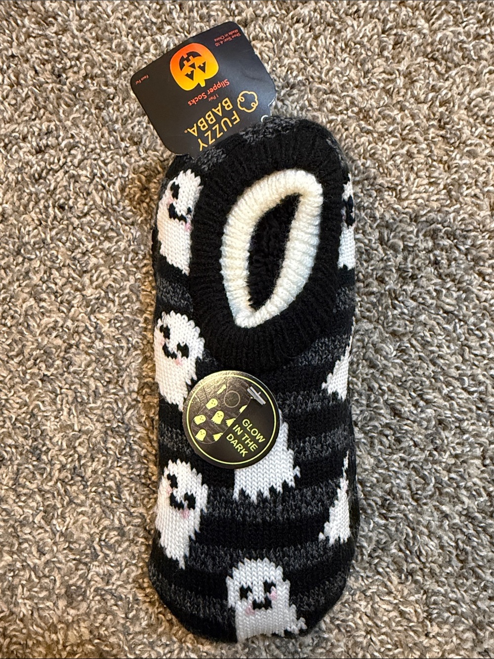 Fuzzy Babba Halloween Ghost Glow In The Dark Slipper Socks